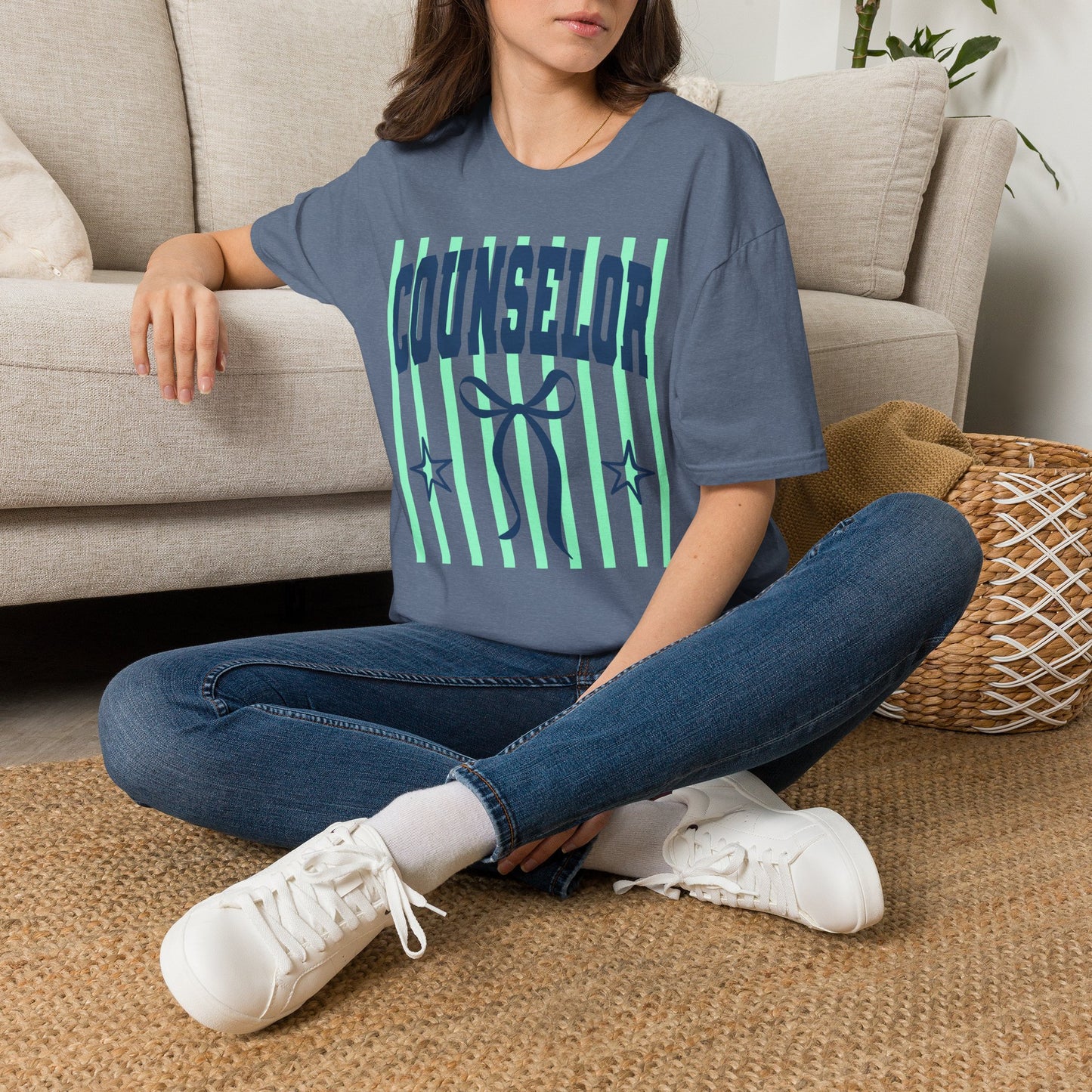 Counselor Tee — Mint Stripe School Camp Staff Shirt