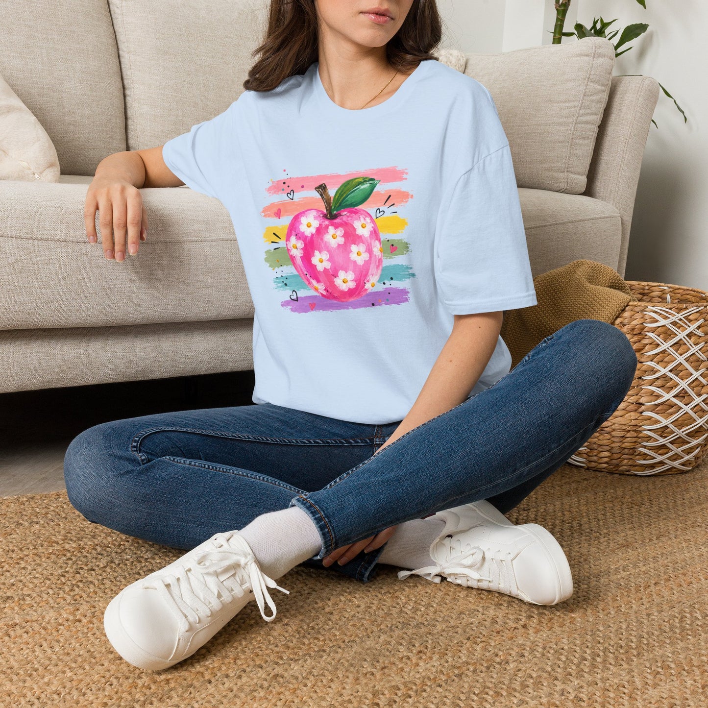 Floral Apple Graphic T-Shirt — Colorful Watercolor Teacher Gift