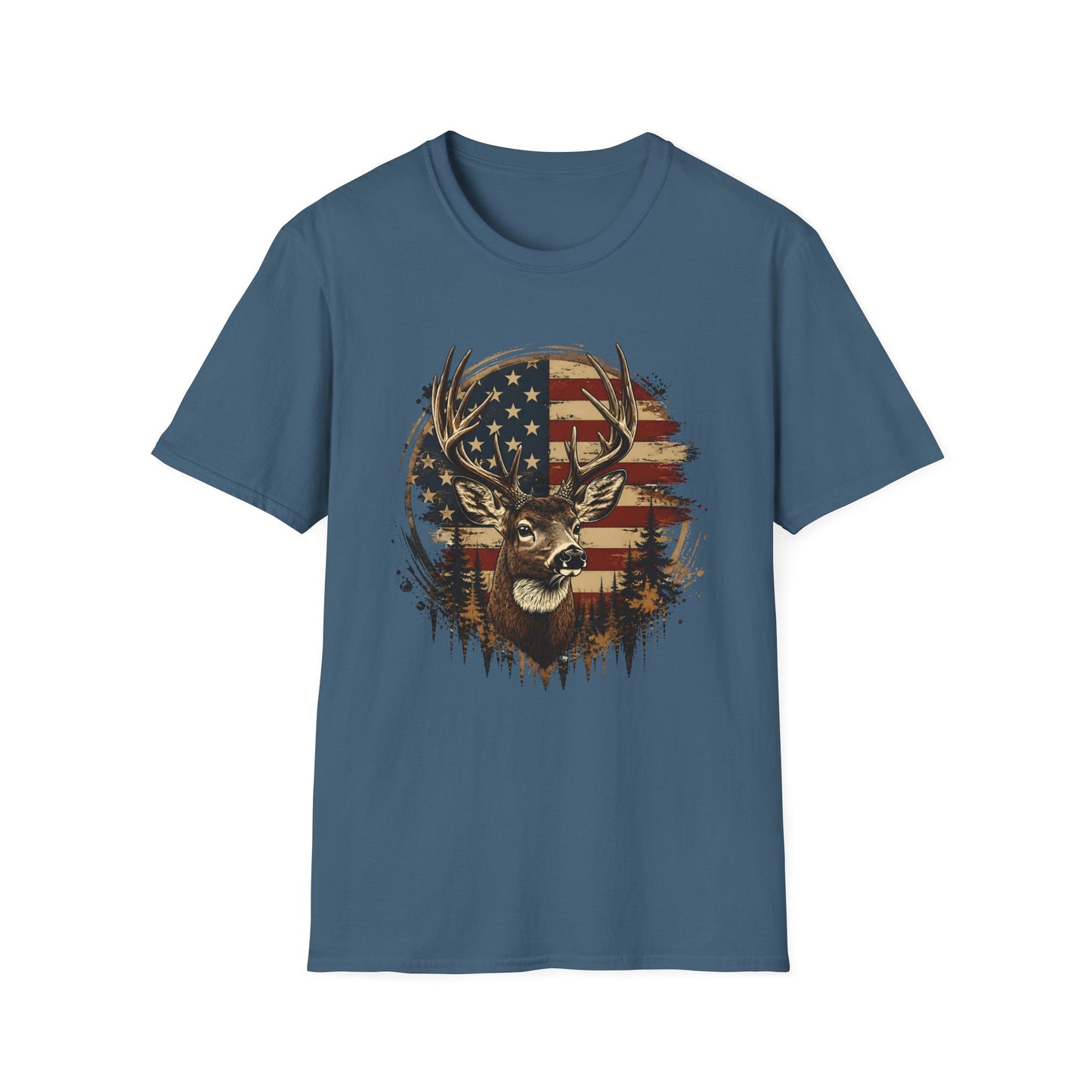 Patriotic Deer Graphic T-Shirt — American Flag Buck Hunting Tee