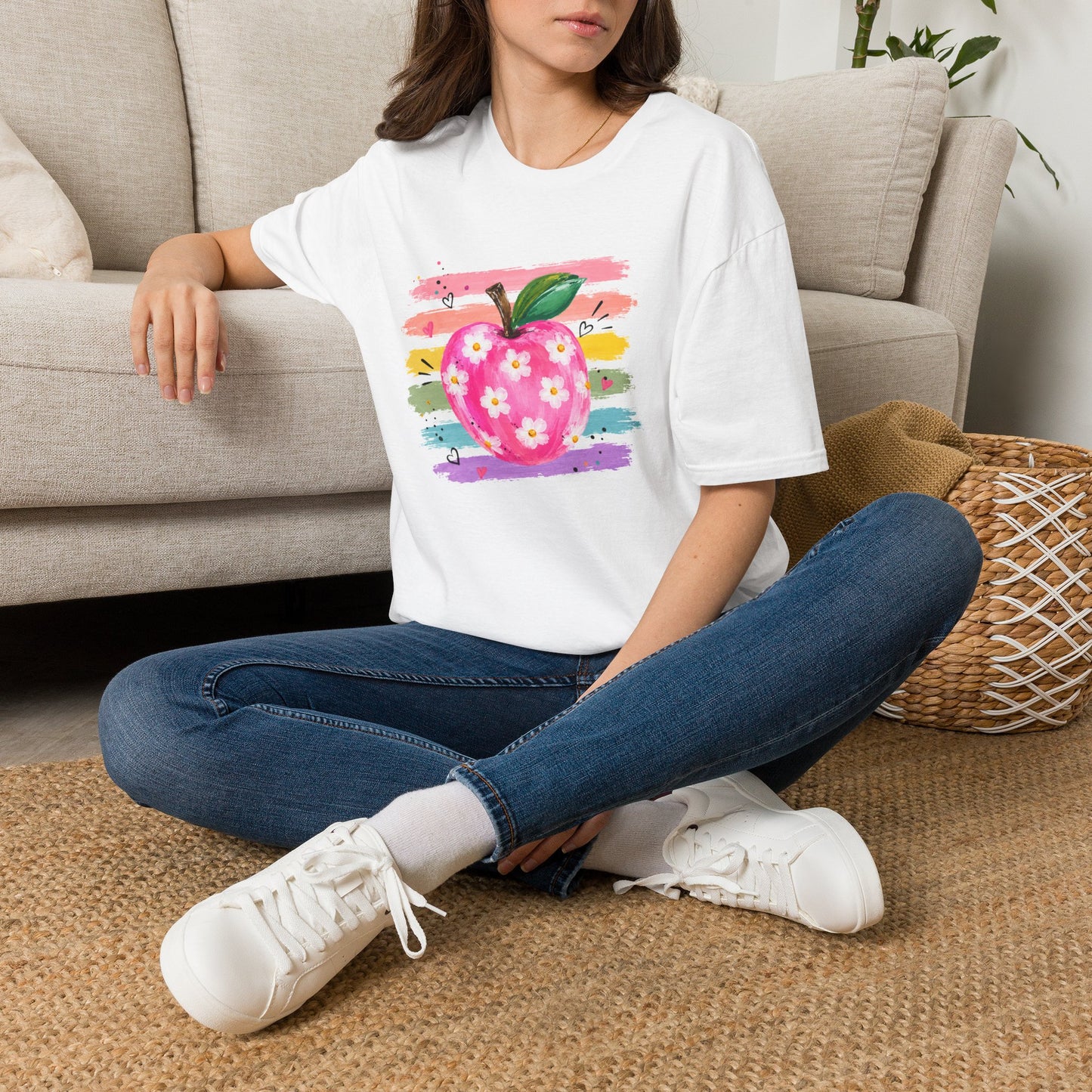 Floral Apple Graphic T-Shirt — Colorful Watercolor Teacher Gift