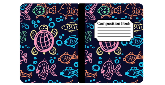 Neon Ocean Doodles Notebook Cover