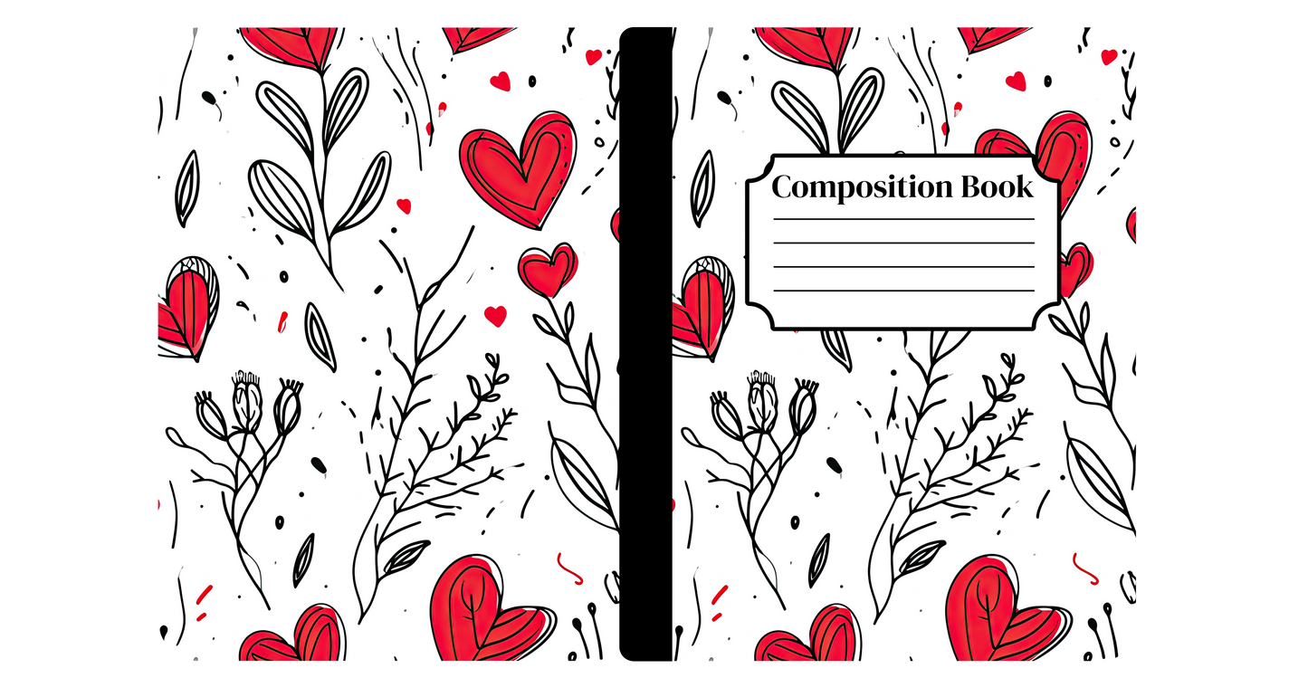 Red Hearts Floral Notebook Cover