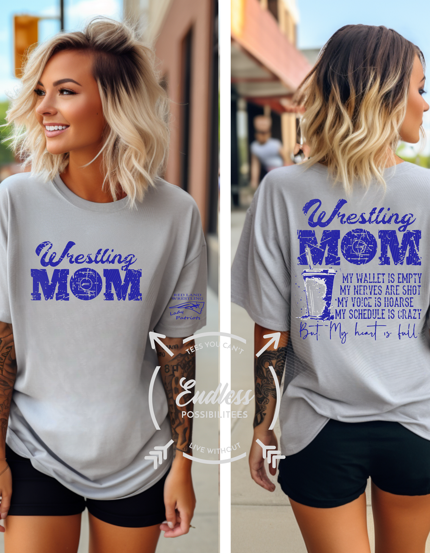 My Heart is Full Wrestling Mom Blue Decal Shirt