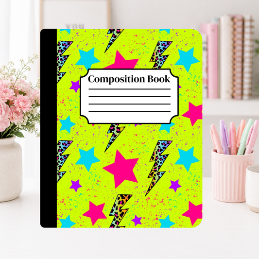 Neon Stars & Lightning Notebook Cover