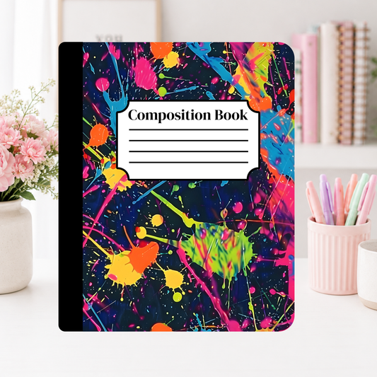 Neon Paint Splatter Notebook Cover