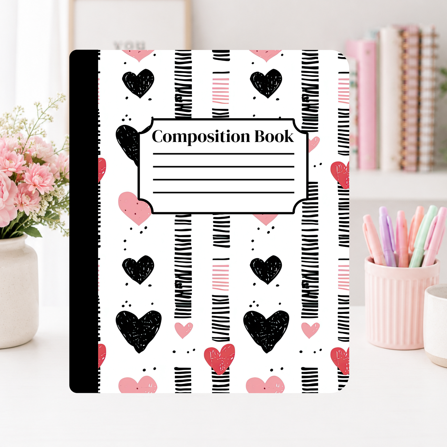 Pink & Black Hearts Notebook Cover