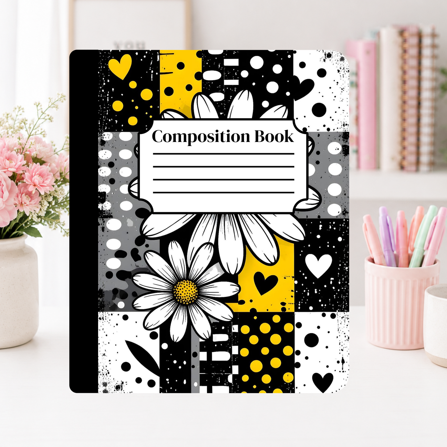 Black & Yellow Daisy Notebook Cover