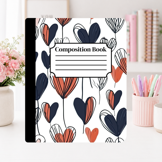 Navy & Coral Heart Notebook Cover