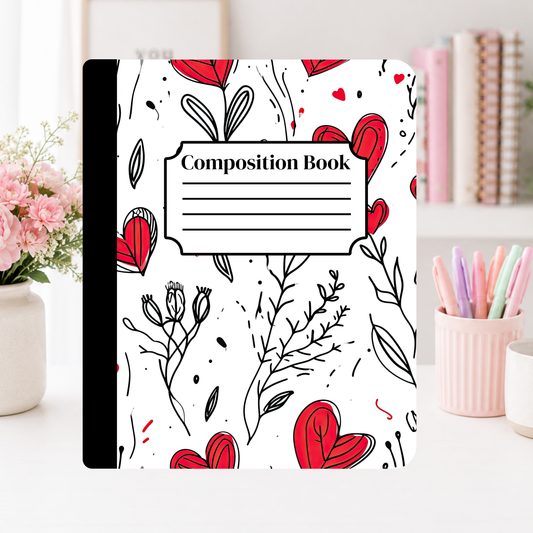 Red Hearts Floral Notebook Cover