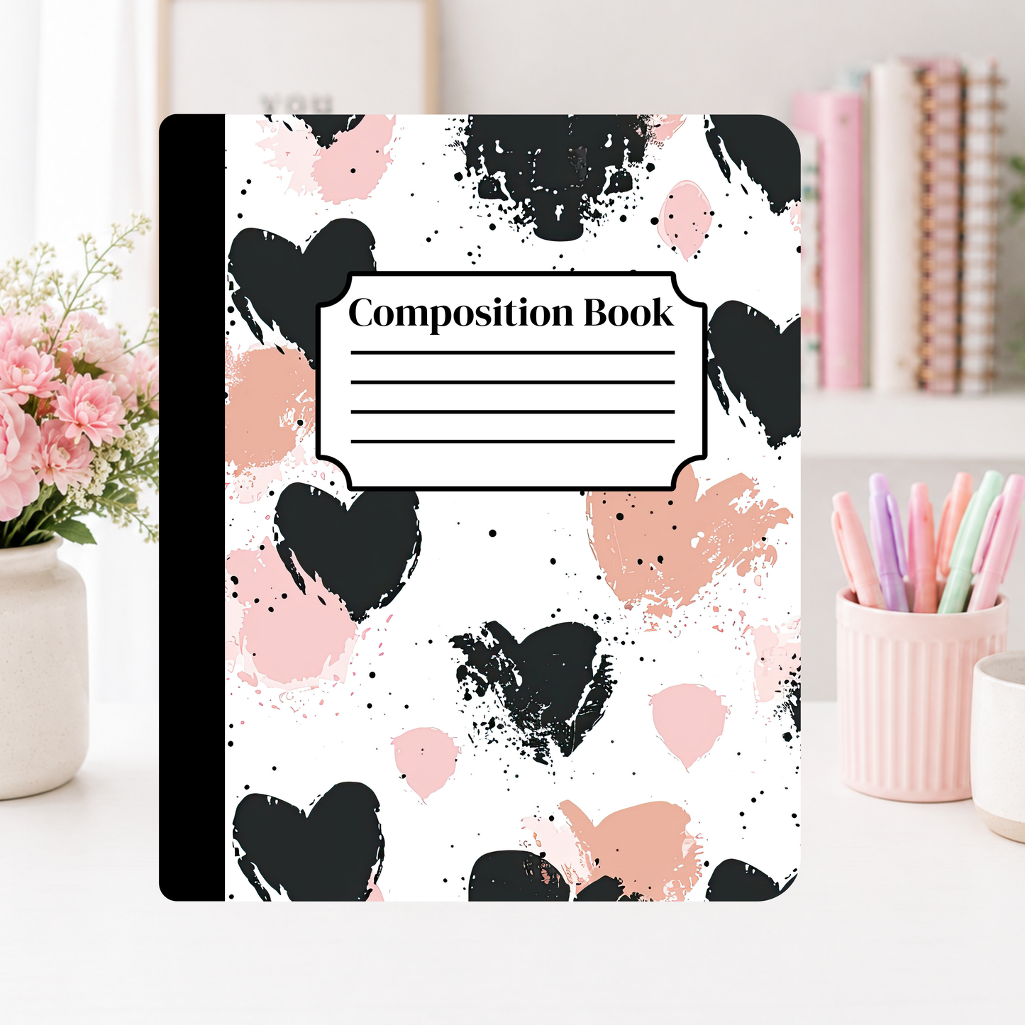 Blush Pink & Black Hearts Notebook Cover