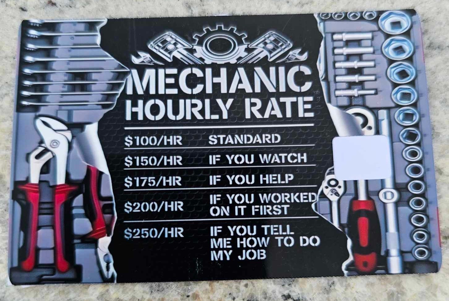 Mechanic Hourly Rate Credit Card Skin